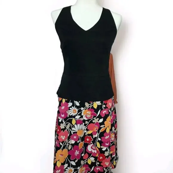 Sheri Martin New York Dress Womens 10 Floral Black Pink Halter A Line Fit Flare - Picture 1 of 7